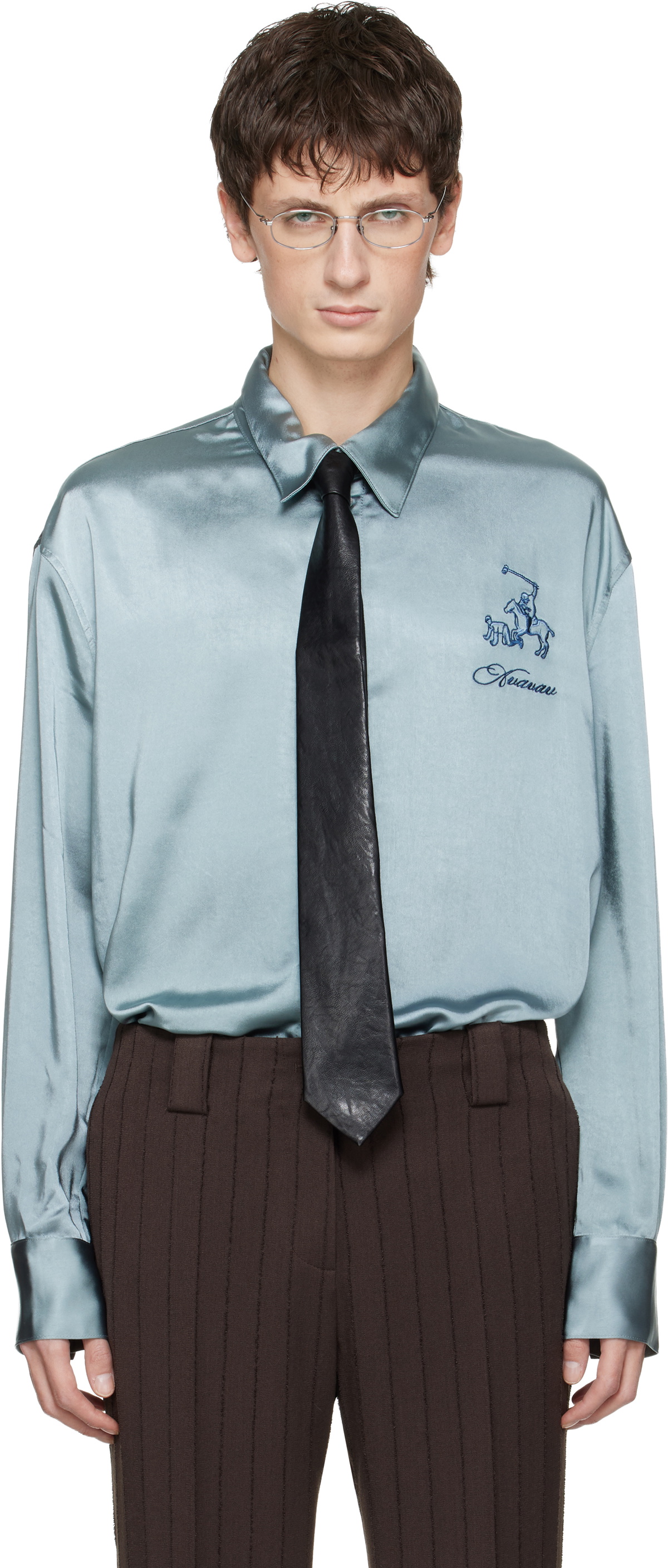 AVAVAV Blue Satin Button-Up Shirt