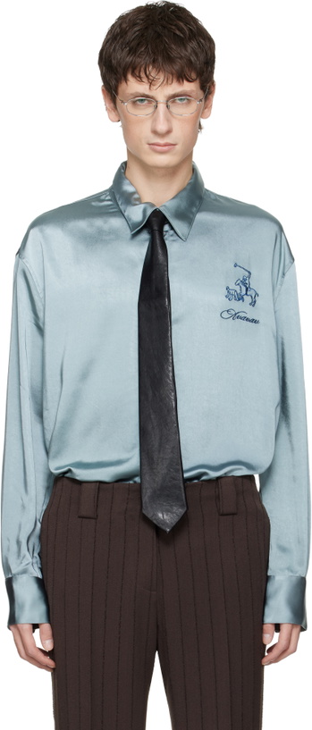 Photo: AVAVAV Blue Satin Button-Up Shirt