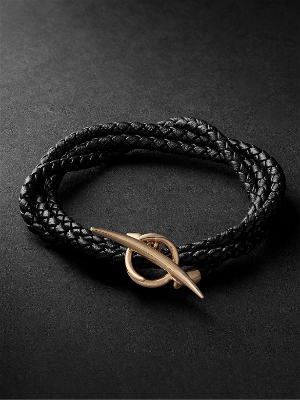 Photo: Shaun Leane - Quill 18-Karat Gold and Braided Leather Bracelet - Black