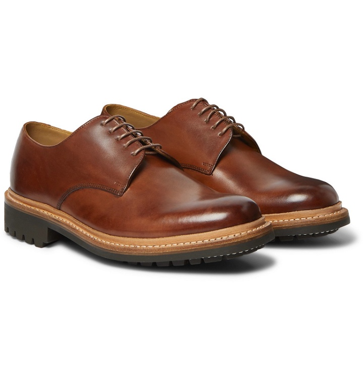 Photo: Grenson - Curt Hand-Painted Leather Derby Shoes - Brown