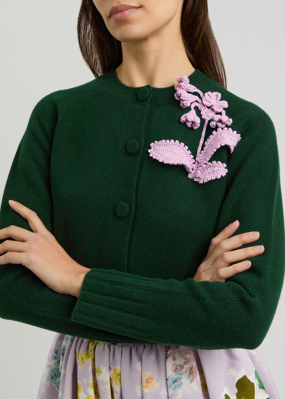 トップス FLOWER  RRL APPLIQUED WOOL CARDIGAN Erdem Floral-appliqué Wool Cardigan Dark Green Erdem