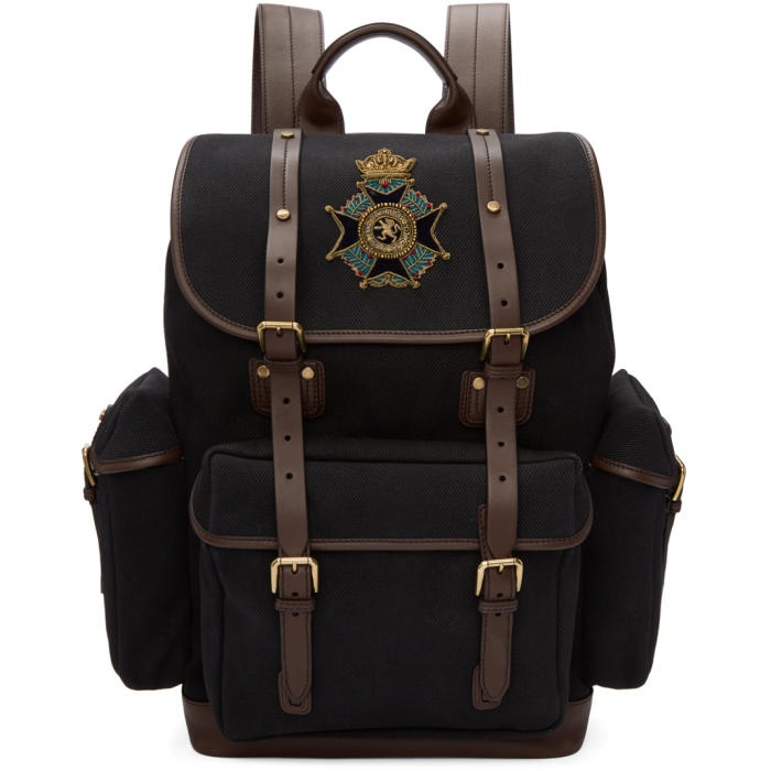 Photo: Dolce and Gabbana Black Embroidered Crest Backpack