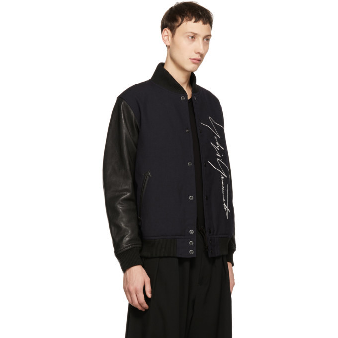 Yohji Yamamoto Navy New Era Edition Wool and Leather Bomber Yohji