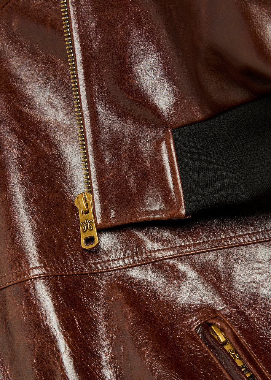 Willy Chavarria Quilted Leather Bomber Jacket Brown