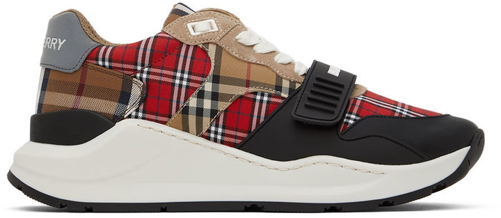 Photo: Burberry Red & Beige Ramsey Check Sneakers