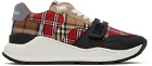 Burberry Red & Beige Ramsey Check Sneakers