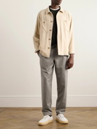 Caruso - Straight-Leg Pleated Cotton-Blend Flannel Drawstring Trousers - Neutrals