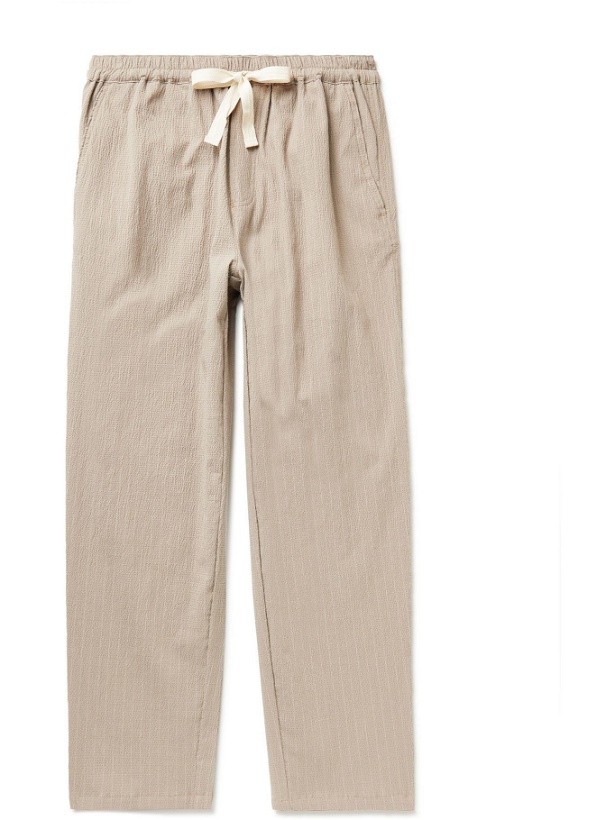 Photo: HOWLIN' - Tropical Pinstriped Cotton-Blend Seersucker Drawstring Trousers - Brown