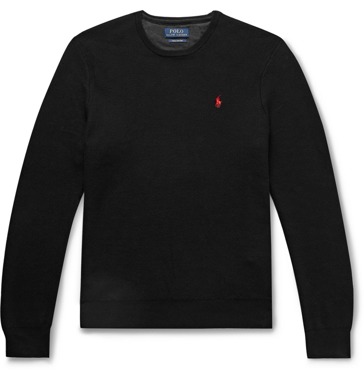 Photo: Polo Ralph Lauren - Logo-Embroidered Honeycomb Cotton Sweater - Black