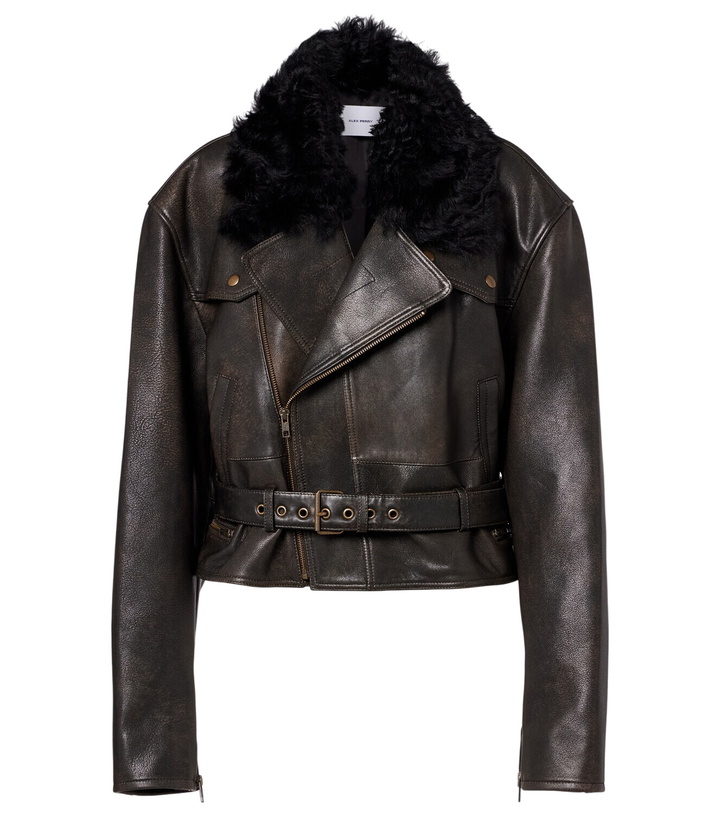 Photo: Alex Perry Shearling-trimmed cropped leather biker jacket