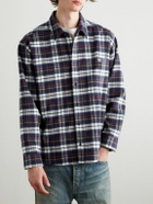 CELINE - Logo-Embroidered Checked Wool-Flannel Shirt - Blue