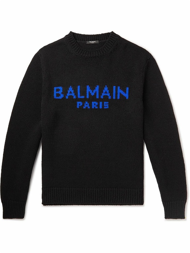 Photo: Balmain - Logo-Jacquard Merino Wool-Blend Sweater - Black