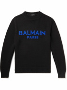 Balmain - Logo-Jacquard Merino Wool-Blend Sweater - Black