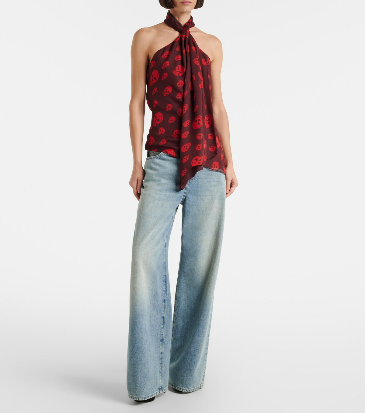 McQueen Skull scarf-detail halterneck silk top