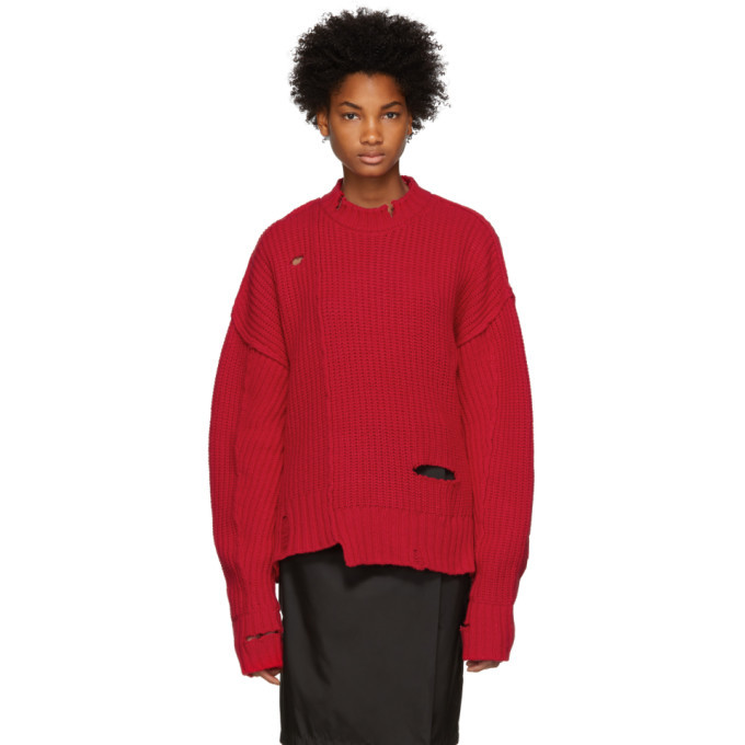 Ambush Red Nobo Distressed Crewneck Sweater