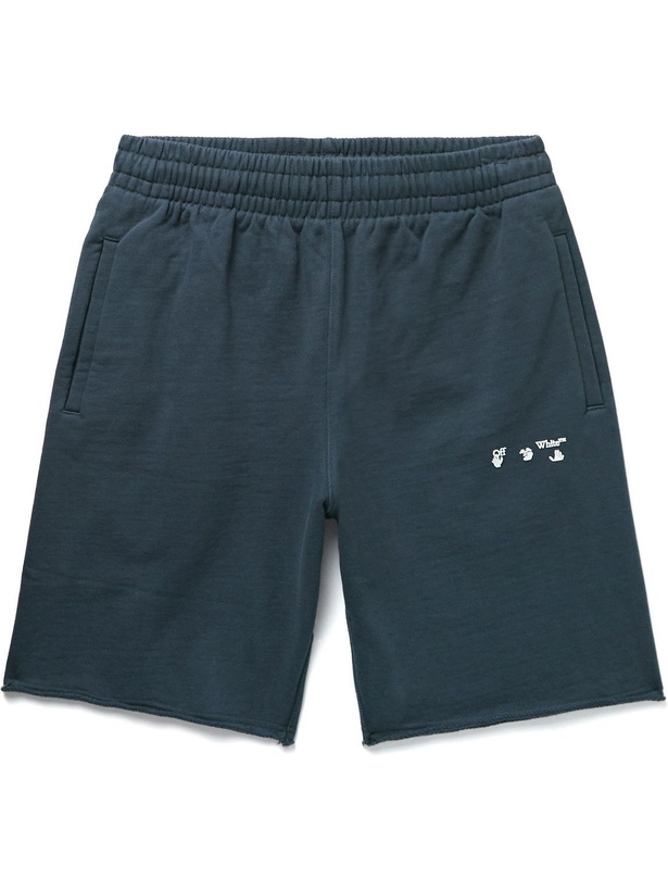 Photo: Off-White - Straight-Leg Logo-Appliquéd Cotton-Jersey Shorts - Blue