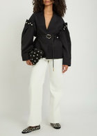 Akyn Ulla Pearl Embellished Belted Woven Jacket Black