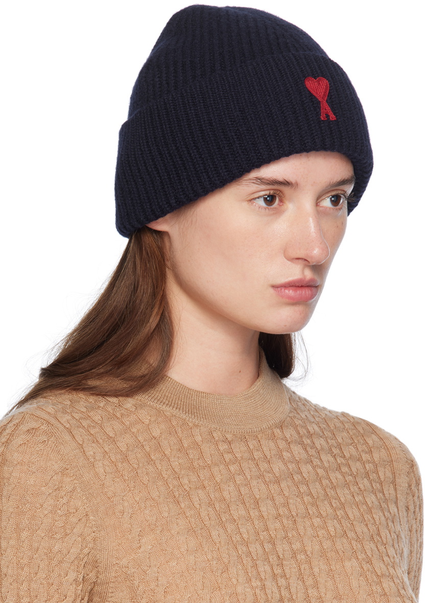 AMI Paris Navy Red Ami de Cœur Beanie AMI
