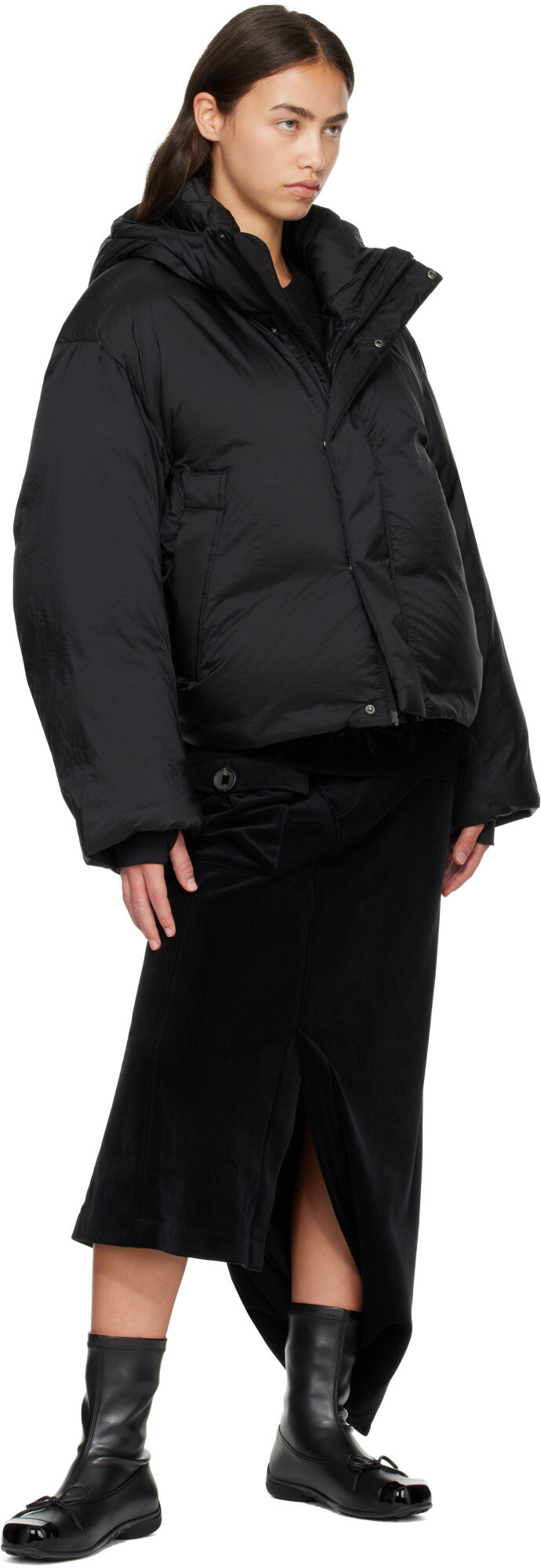 Y-3 Black Hooded Puffer Down Jacket