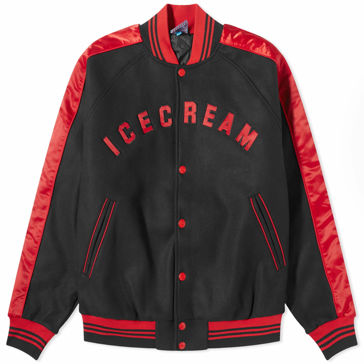 ICECREAM Men's Cones & Bones Varsity Jacket in Black ICECREAM