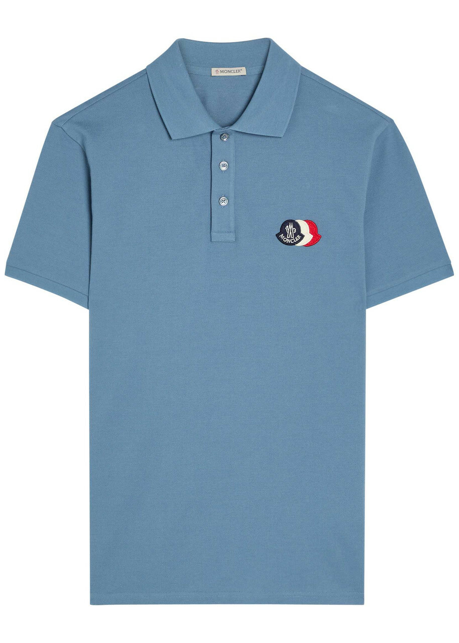 Moncler Logo-appliquéd Piqué Cotton Polo Shirt Blue