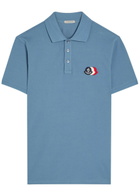 Moncler Logo-appliquéd Piqué Cotton Polo Shirt Blue