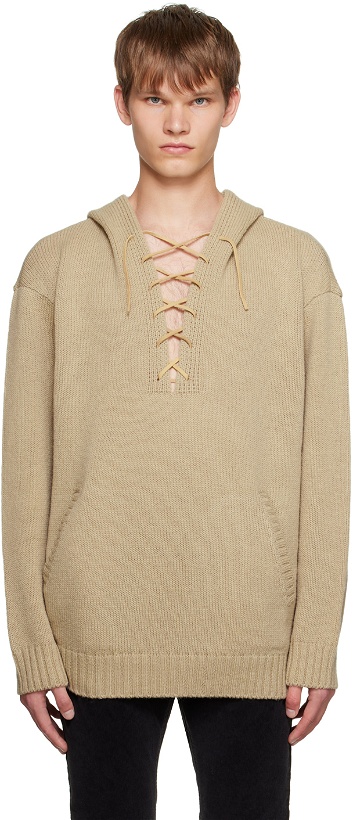 Photo: UNDERCOVER Beige Lace-Up Hoodie