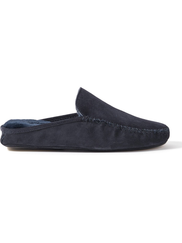 Photo: Manolo Blahnik - Crawford Suede Slippers - Blue