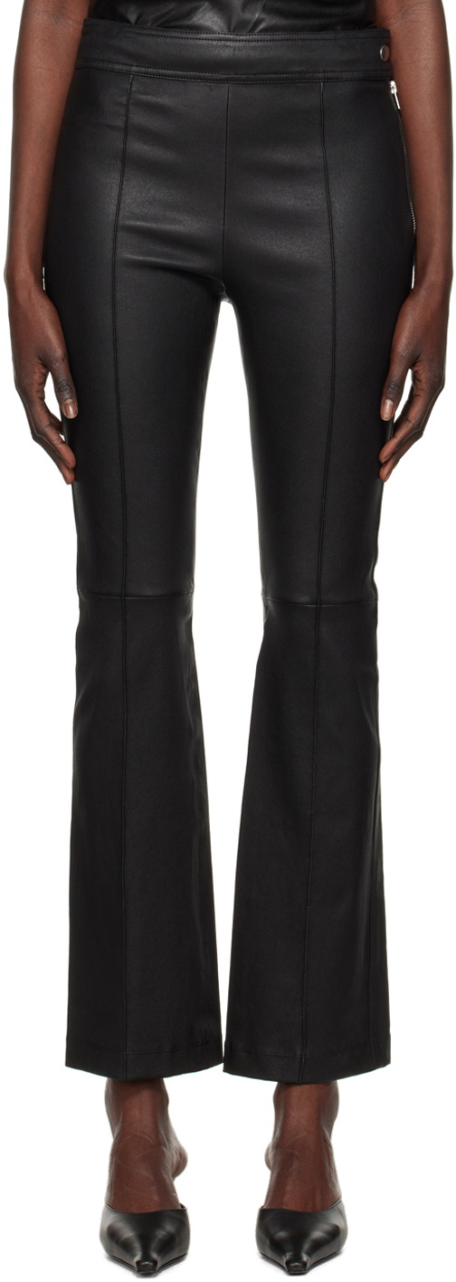 Helmut Lang Black Cropped Flare Leather Pants Helmut Lang