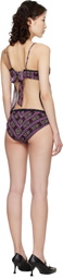 Anna Sui Purple Cameo Stripe Print Sun Suit Bikini