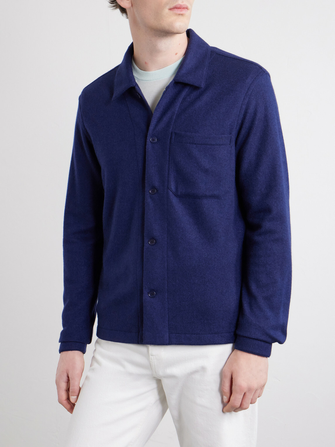 TOM FORD - Logo-Embroidered Cashmere Shirt - Blue