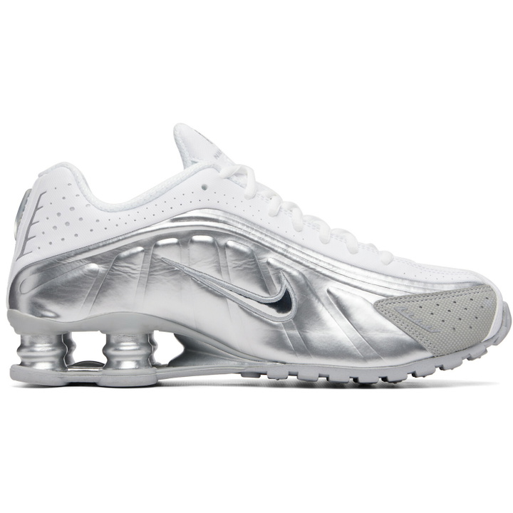 Photo: Nike White & Silver Shox R4 SE Sneakers