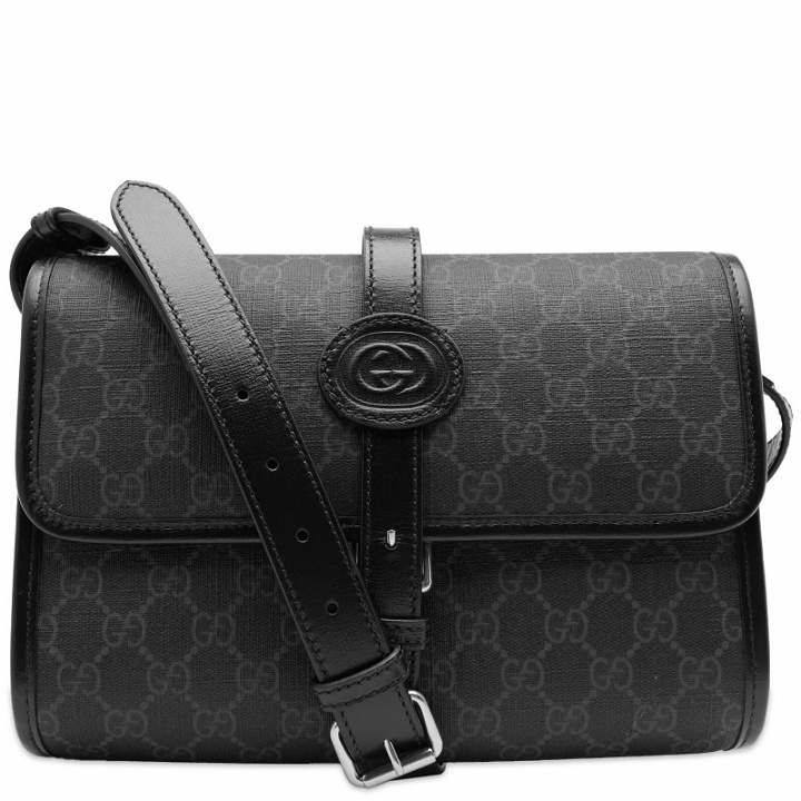 Photo: Gucci Men's GG Jacquard Buckle Messenger Bag in Black
