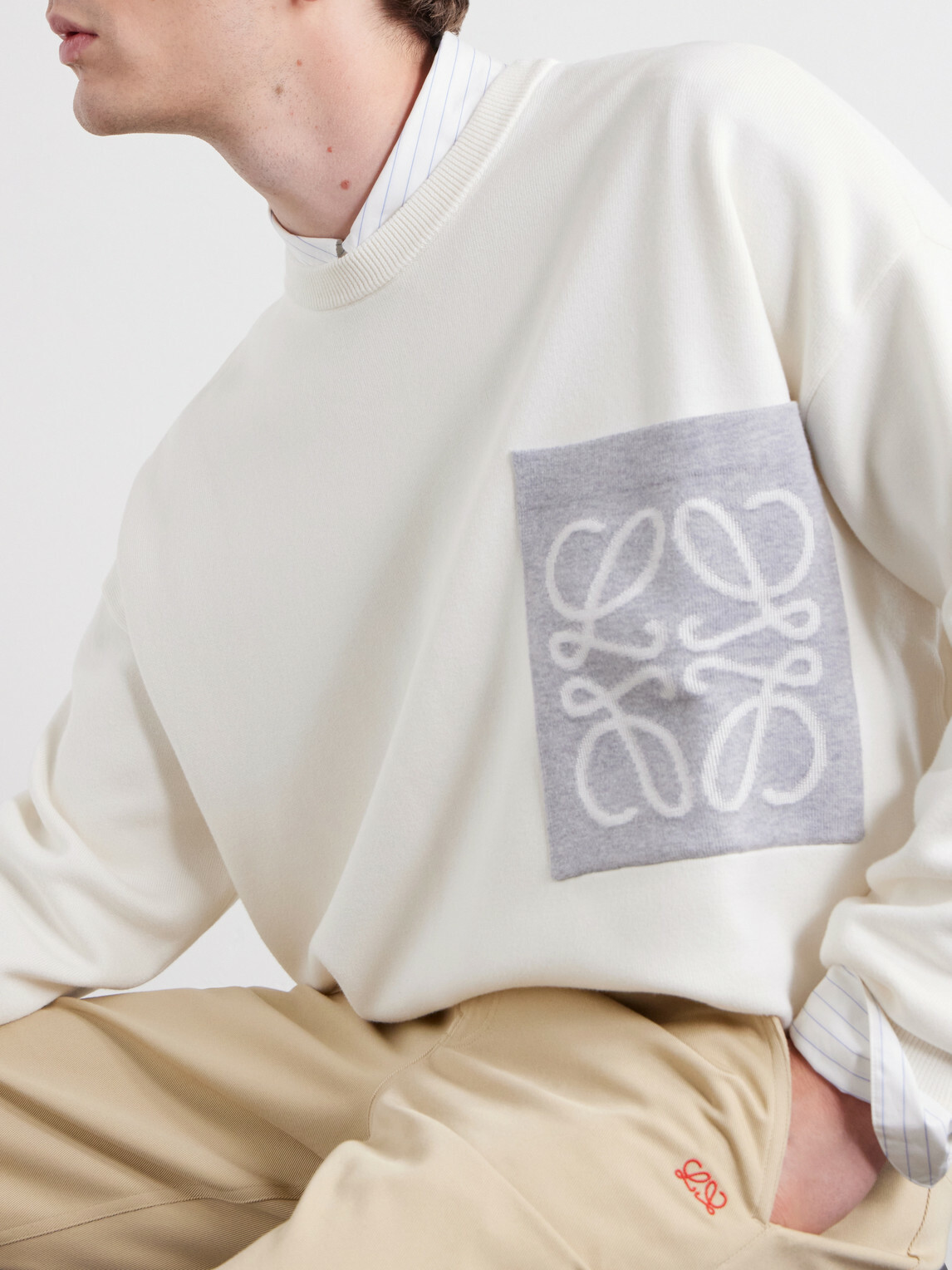 LOEWE - Anagram-Intarsia Knitted Sweater - White