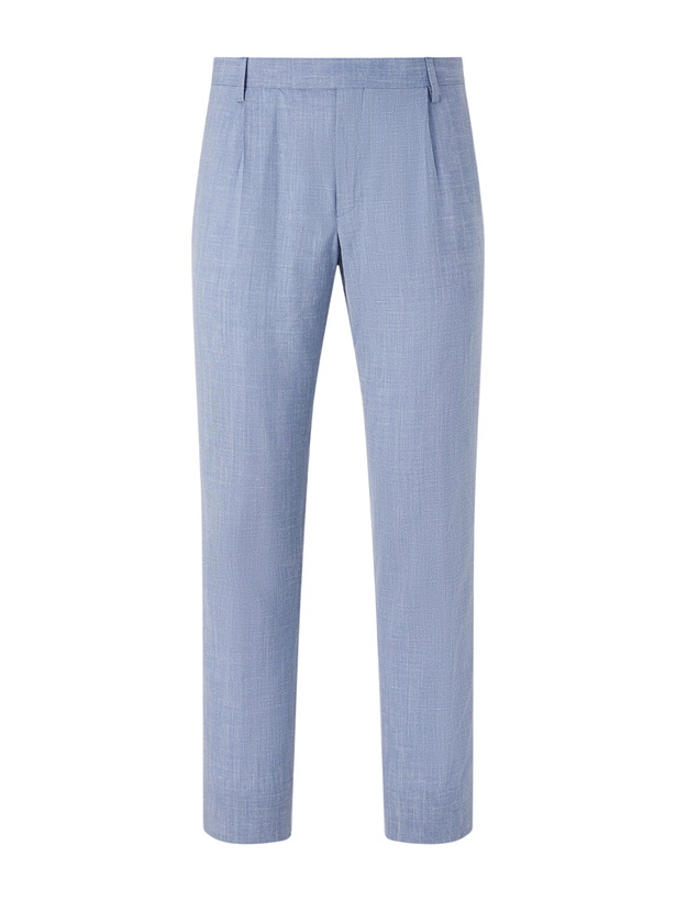 Photo: Mr P. - Straight-Leg Pleated Wool, Silk and Linen-Blend Suit Trousers - Blue