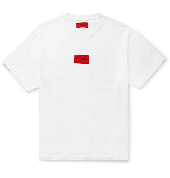 Photo: 424 - Logo-Embroidered Cotton-Jersey T-Shirt - White