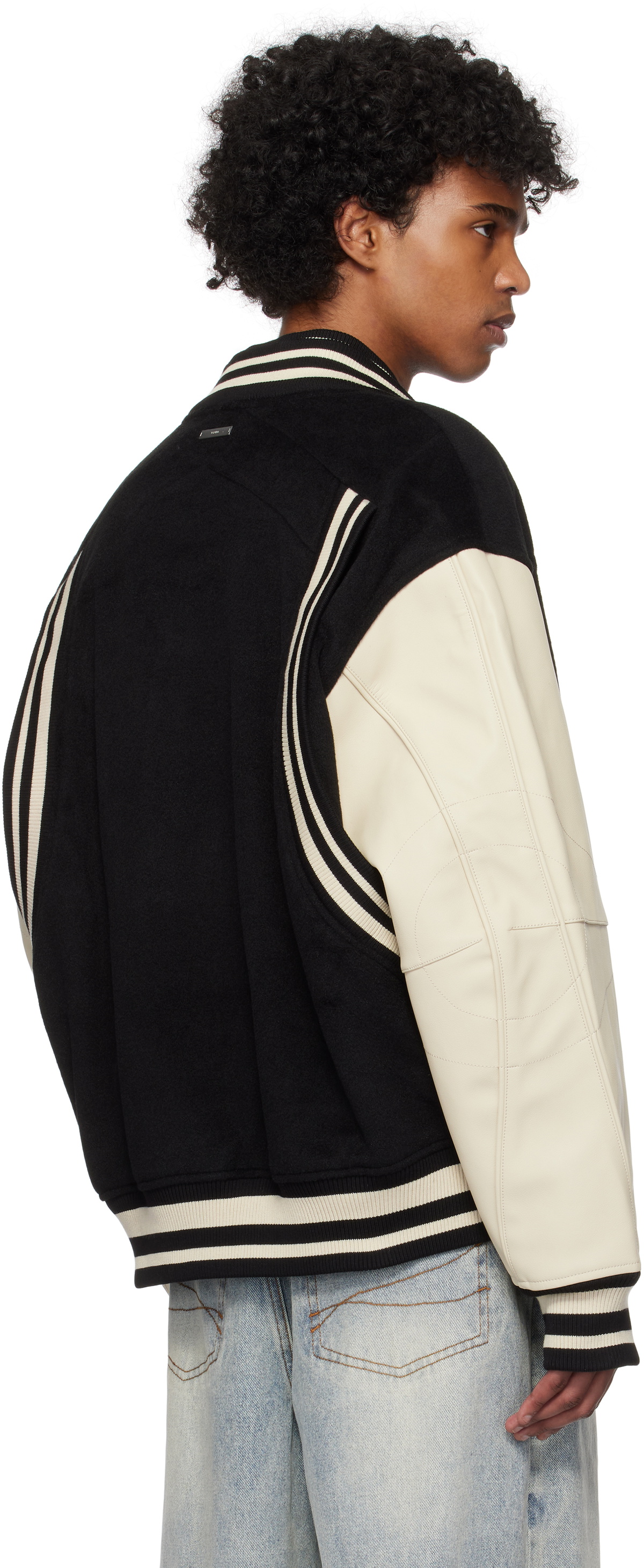 C2H4 Black Curvilinear Varsity Bomber Jacket