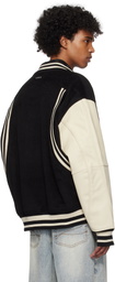 C2H4 Black Curvilinear Varsity Bomber Jacket