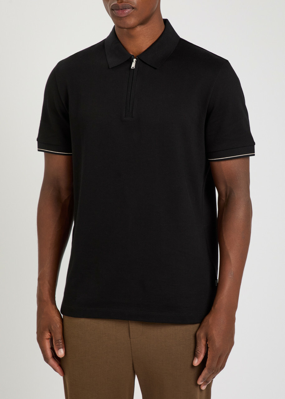 Boss Close-knit Cotton Polo Shirt Black