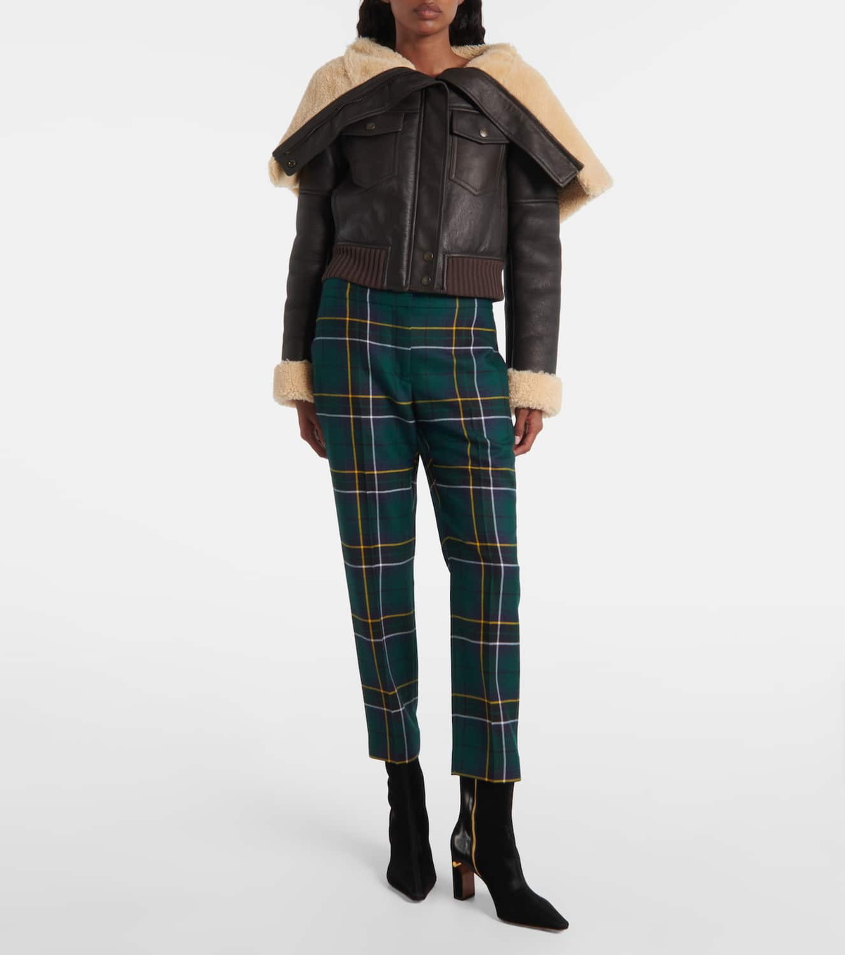 McQueen Cropped shearling-trimmed leather jacket