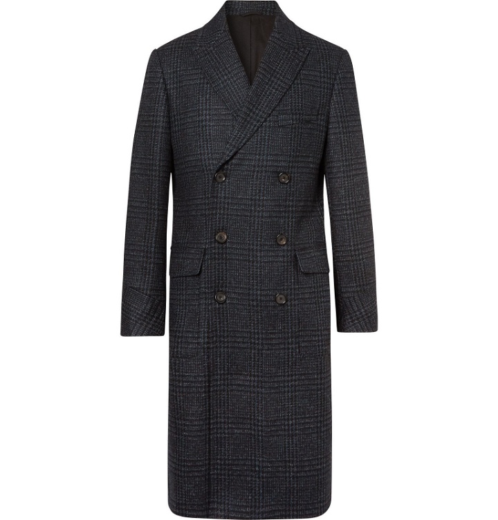 Photo: Oliver Spencer - Double-Breasted Prince of Wales Checked Lambswool Coat - Blue