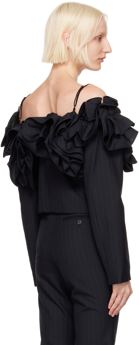 Pushbutton Navy Off The Shoulder Frill Jacket