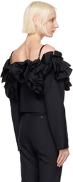 Pushbutton Navy Off The Shoulder Frill Jacket