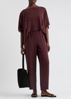 Eileen Fisher Straight-leg Silk-georgette Trousers Burgundy