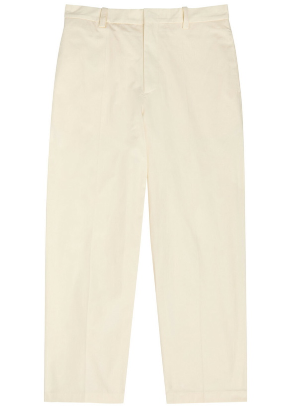 Photo: Jil Sander Checked Straight-leg Wool and Linen-blend Trousers Off White