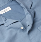 Officine Generale - Dario Camp-Collar Piped Cotton and Linen-Blend Shirt - Men - Blue