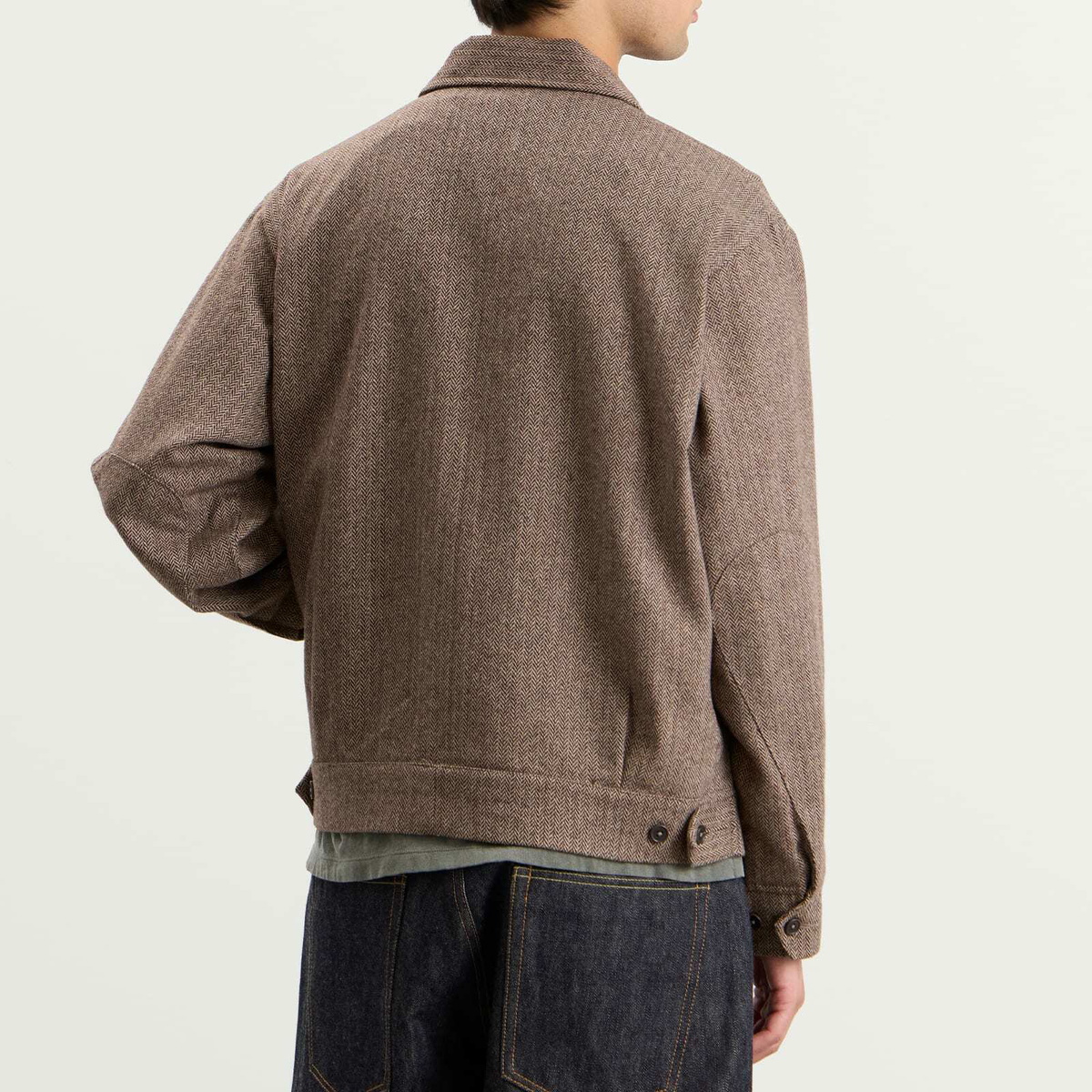Universal Works Men's Wool Herringbone S130 Jacket in Brown
