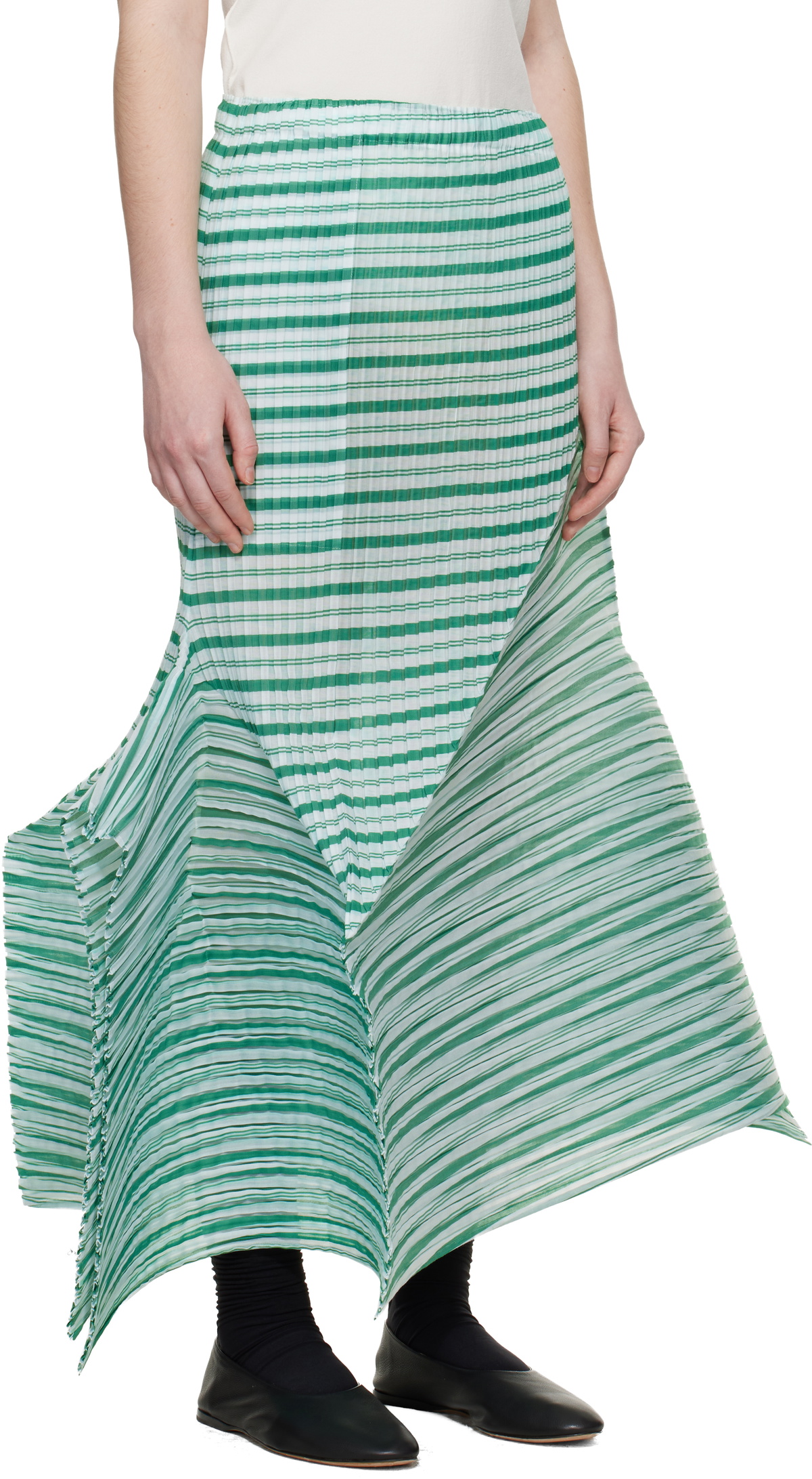 ISSEY MIYAKE Green Generic Stripes Machine Pleats Midi Skirt
