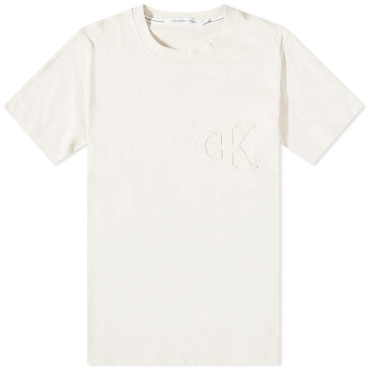 Photo: Calvin Klein Men's CK Chenille T-Shirt in Eggshell