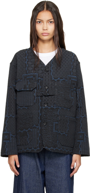 Photo: Engineered Garments Black & Navy Button-Up Cardigan